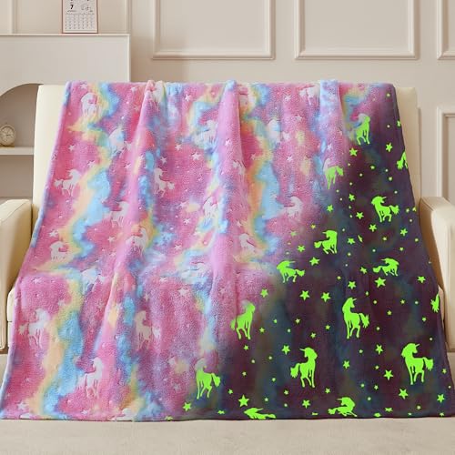 QSTEHEML Glow in The Dark Unicorn Blanket ，Birthday Gift…