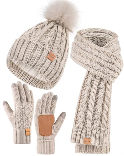 Womens Beanie Hat Scarf Gloves Set