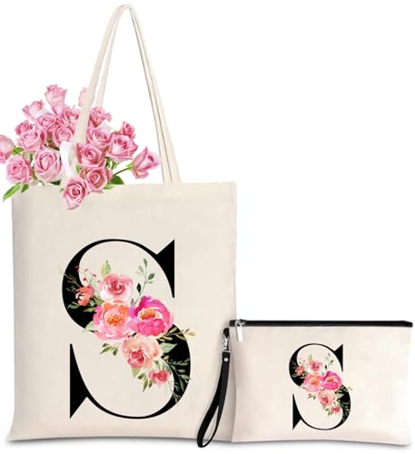 Initial Canvas Tote Bag for Women