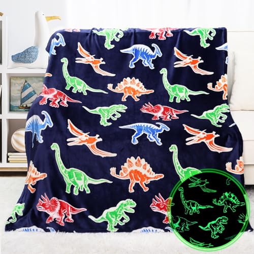 KIVEE Dinosaur Glow in The Dark Blanket for Boys,…