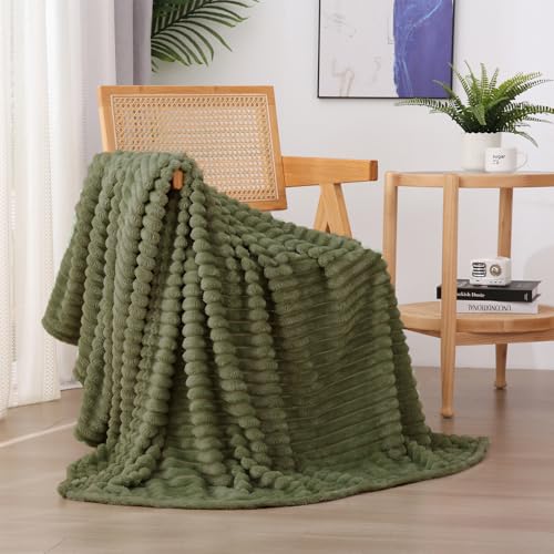 Linecooo Olive Green Fleece Throw Blanket 50”×60” for…