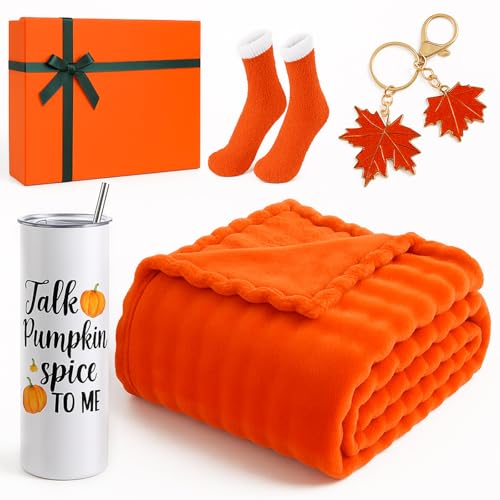 5 Pcs Thanksgiving Gift Basket 50" x 60" Orange Throw…
