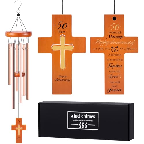 50th Wedding Religious Cross Wind Chimes Happy 50 Years…